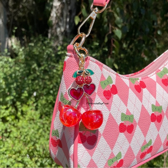 Red Cherry Bag Charm FortunateBagFinds Iridescent Glitter Cherries Purse Charm - Picture 7 of 12